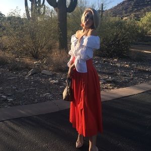 Red Zara midi skirt XS